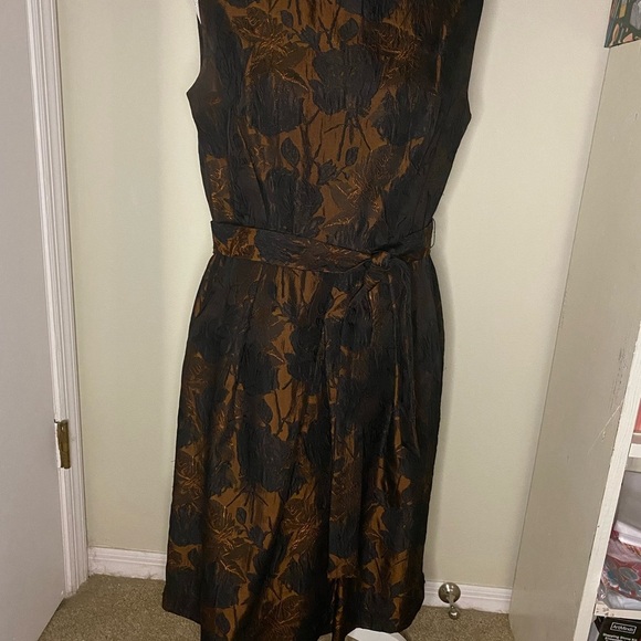 Talbots Bronze & Black Floral Brocade Fit & Flare Dress | Size 12 - Picture 7 of 10